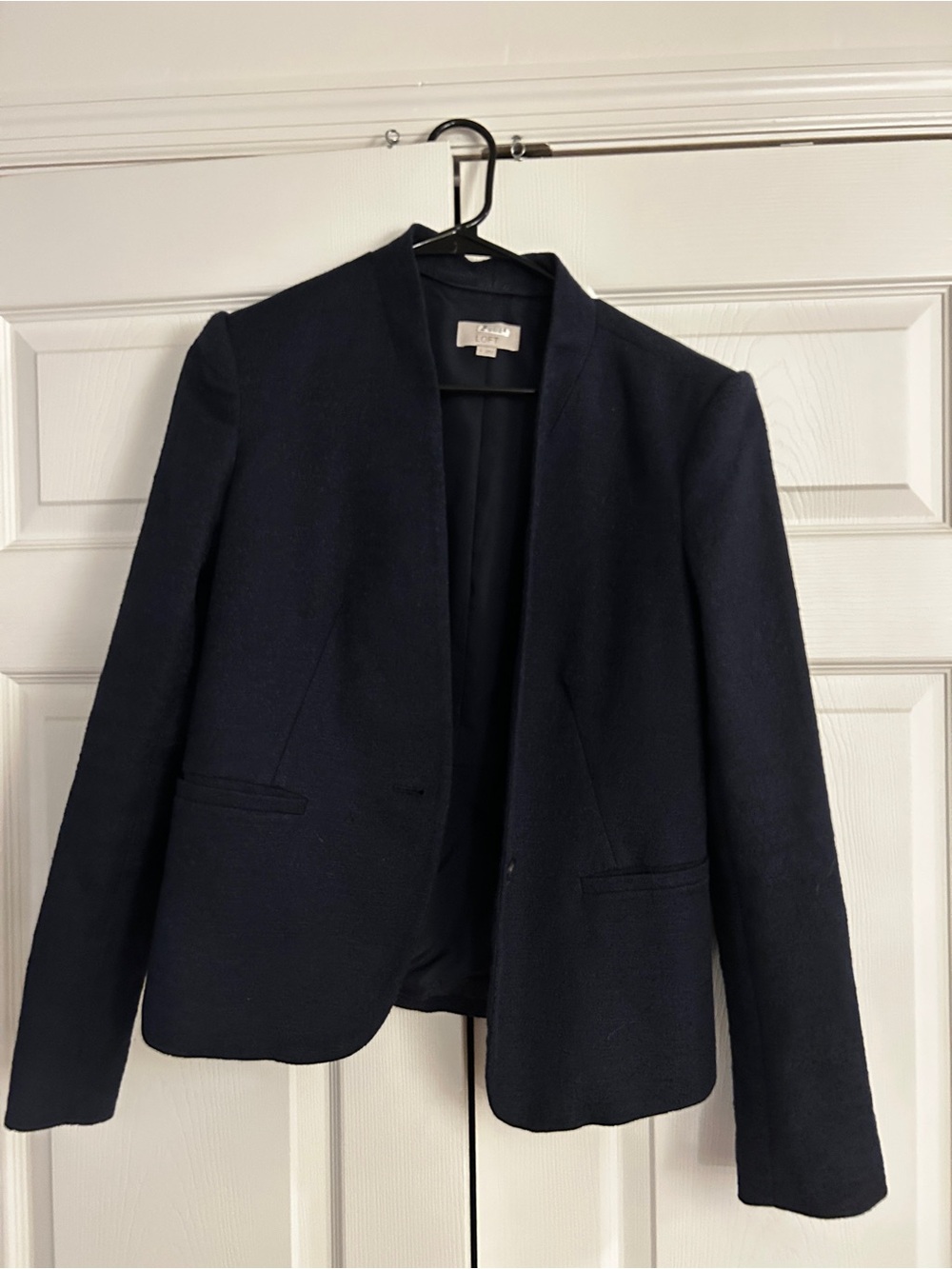 LOFT Navy Collarless Open-Front Blazer
